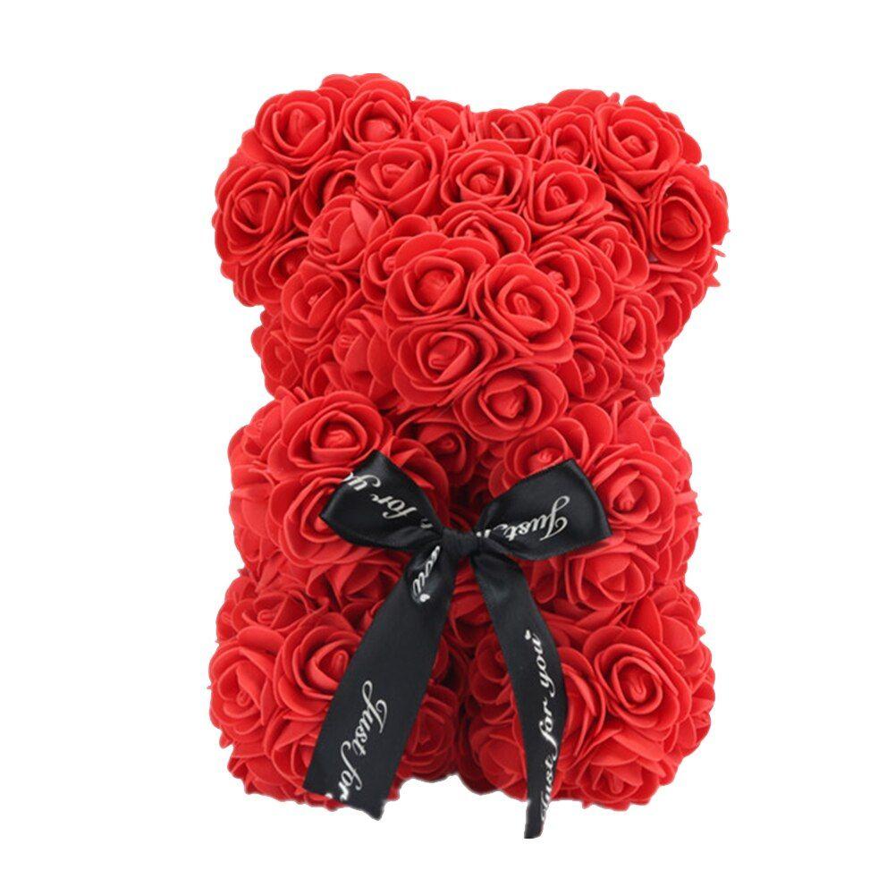 Ours en roses artificielles pour femmes, 23cm, fausses fleur...