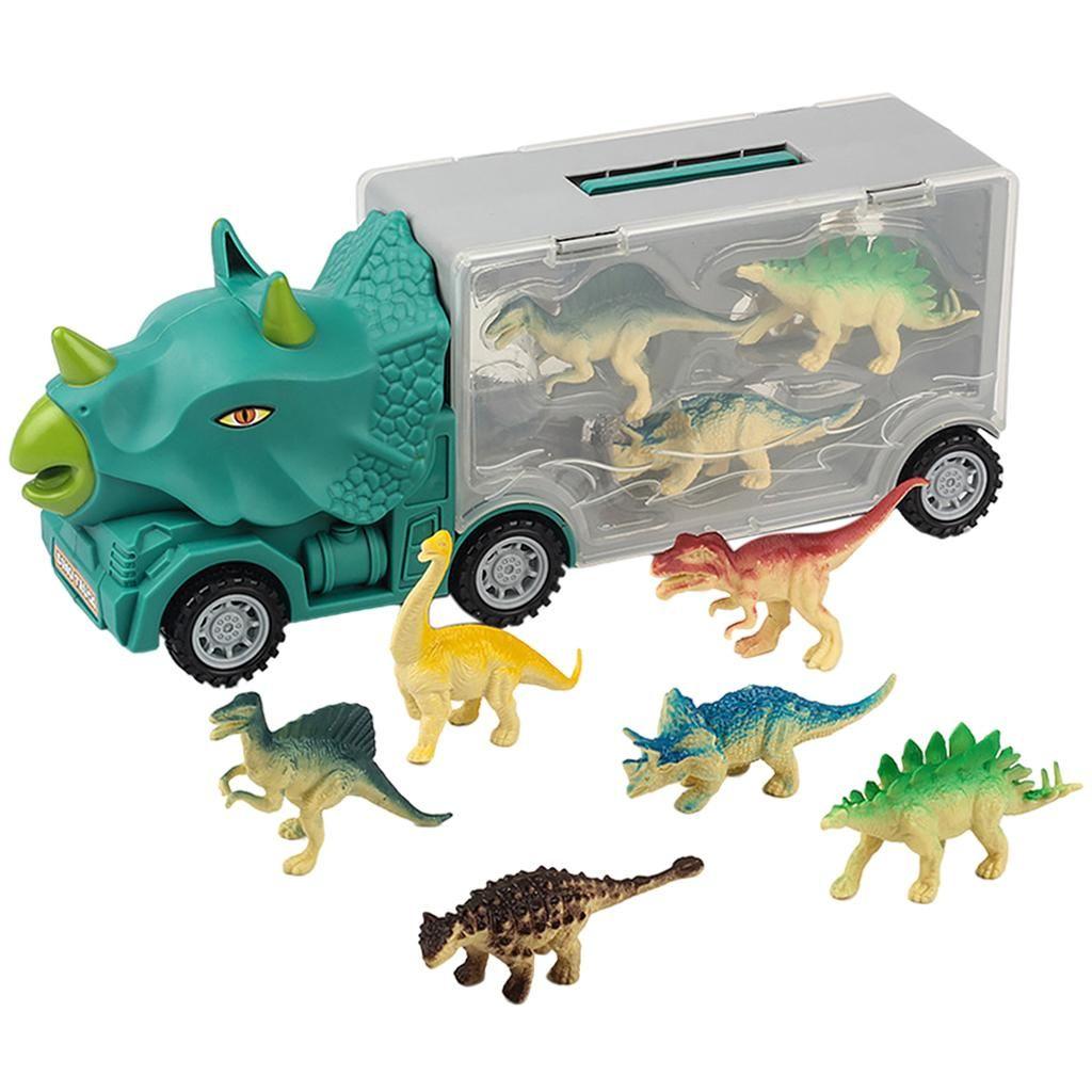 Camion dinosaure transportable vert + 3 vehicules dino