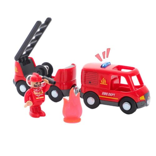 Train De Pompier Rouge, Kit De Jouet De Train Électrique Magnétique, Modèle De Train En Bois Compatible Pour Garçons Et Filles