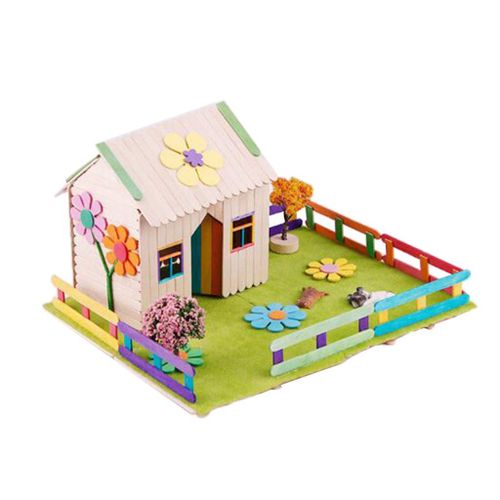 Bâtons En Bois Pour Fournitures Artistiques, Bricolage Modèle De Chalet Avec Accessoires
