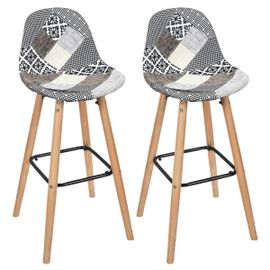 Giada - Lot De 2 Tabourets De Bar Patchwork Motifs Grisés