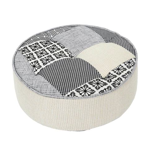 Giada - Pouf Rond Patchwork Motifs Grisés