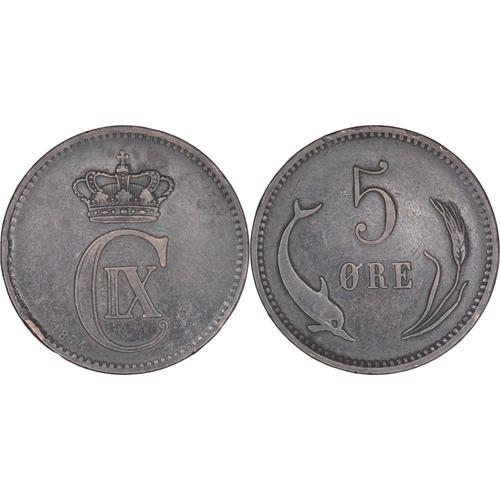 Danemark - 1874 - 5 Ore - Christian Ix - Dauphin Et Blé - 01-163