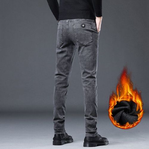 Jeans Slim Élastiques Vintage Pour Hommes,Pantalons En Denim Commandés,Velours Chaud,Optique Mince,Peluche Masculine,Mode Coréenne,Sourire,Hiver,2023