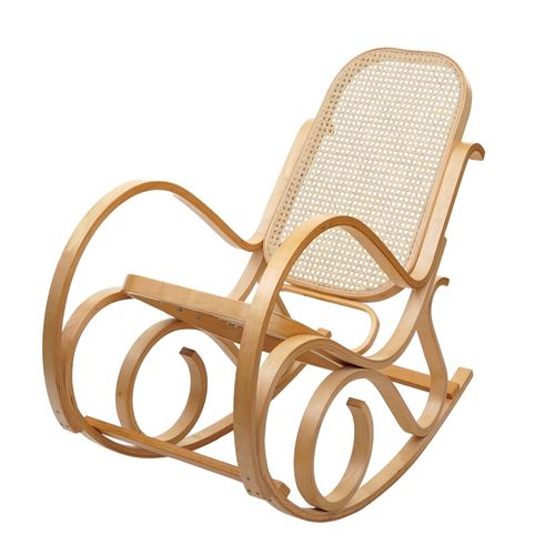 Fauteuil À Bascule Rocking Chair Couleur Chêne Dossier Rotin Fab04022