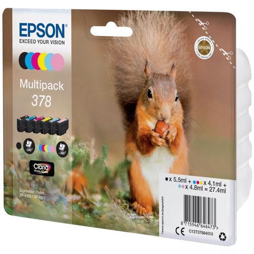 Epson 378 Multipack - Pack de 6 - noir, jaune, cyan, magenta, magenta clair, cyan clair - original - emballage coque avec alarme radioélectrique/ acoustique - cartouche d'encre - pour Expression...