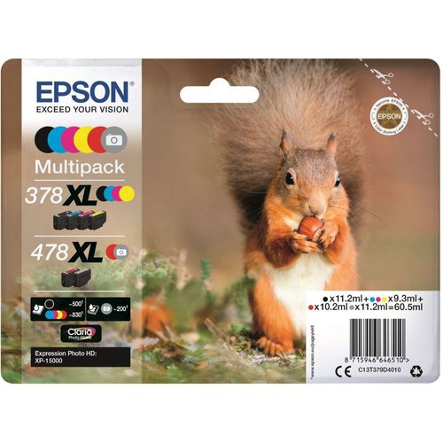 Epson 478XL Multipack - Pack de 6 - gris, noir, jaune, cyan, magenta, rouge - original - emballage coque avec alarme radioélectrique/ acoustique - cartouche d'encre - pour Expression Photo...
