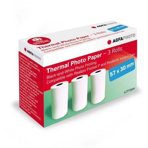 Agfa Photo ATP3WH - Pack 3 Rouleaux de Papier Thermique Blanc 57x30 mm pour impression Noir et Blanc (Compatible Realipix Pocket P et Realikids Instant Cam)