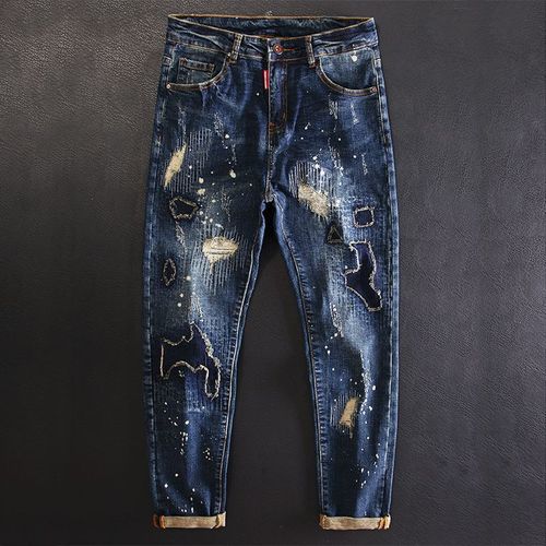 Jean Conique Déchiré Pour Homme,Pantalon De Cowboy Avec Trous,Fjbroken Déchiré,Streetwear Des Années 90,Vêtements Décontractés,Y2k,2000