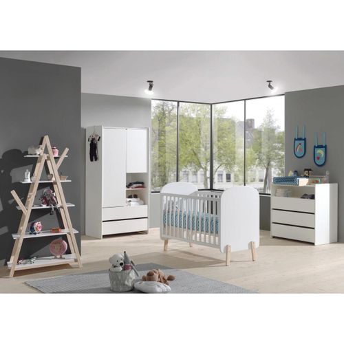 Vipack Kiddy Lit Bb + Commode + Plan Langer + Armoire 2 Portes + Bibliothque Design