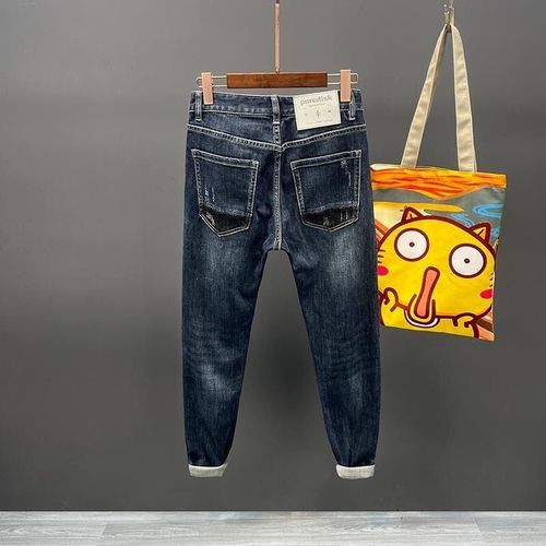 Fjwith-Jeans Déchirés Pour Hommes,Pantalons De Cow-Boy Déchirés,Élastiques,Épissés,Commandés,Cassés,Coniques,Streetwear,Kpop,Y2k