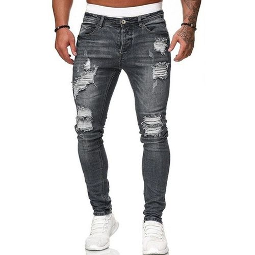 Jeans Skinny Déchirés De Style De Rue Pour Hommes,Pantalons En Denim Déflexvintage,Surintendant En Denim Solide,Pantalons Décontractés Slim Fit