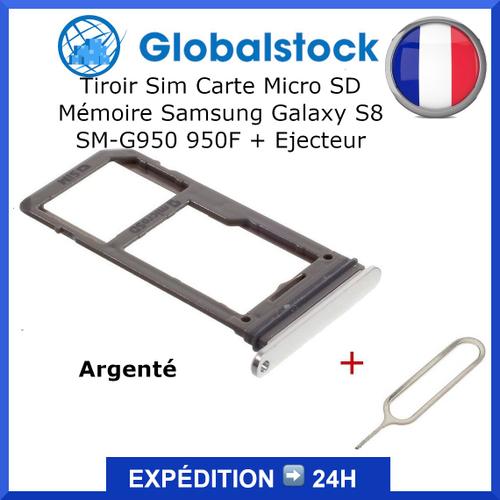 Tiroir Sim Carte Micro Sd Mémoire Pour Samsung Galaxy S8 Sm-G950 950f + Ejecteur Argenté