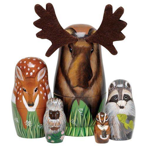 Figurines En Bois Peintes À La Main, Jouet, 5 Pièces/Ensemble, Poupées, Animaux, Cerf, Matryoshka