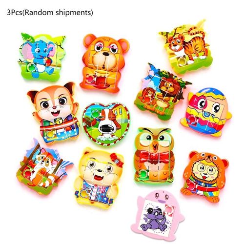Puzzle Coulissant Montessori Pour Enfants, Dessins Animés, Épais, Coloré, Tangram, 3 Pièces/Paquet, Cadeau