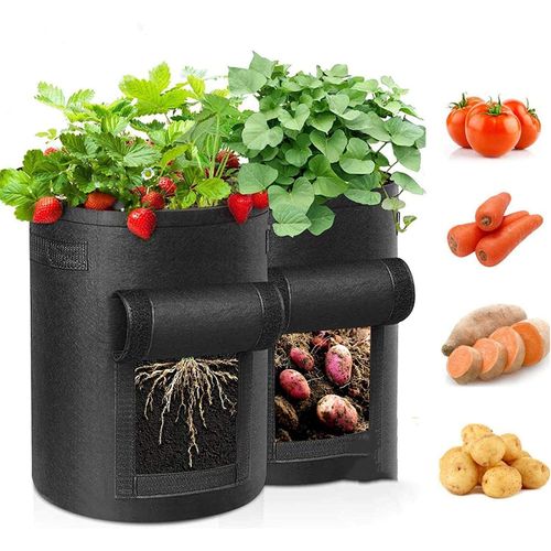 Sacs De Plantation De Pommes De Terre,2pcs 7 Gallons Non Tissés Sac De Plantation Jardin Avec Poignées Et Fenêtre De Visualisation Fermeture Velcro, Sac À Plants Pour Tomates,Plantes,Légumes (Noir)