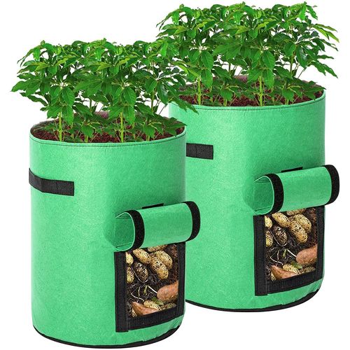 Sac Plantation Pomme De Terre,7 Gallons Respirants Non Tissés Sac À Jardin Plants Avec Poignées Et Fenêtre De Visualisation Fermeture Velcro,Sac À Plants Pour Tomates,Plantes,Légumes(2 Morceaux Vert)