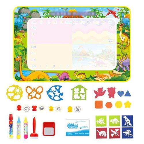 Tapis De Dessin D'Eau Magique Dinosaure 110x70cm, Tableau De Peinture Doodle Avec Stylo Brosse Timbres, Jouets Éducatifs Pour Enfants