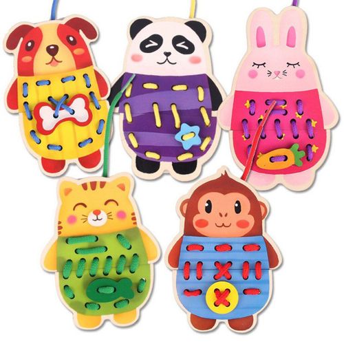 Cartes De Laçage En Bois Animal Montessori Jouet, Développement Précoce Bébé Jouet, Puzzles Jeu Jouets Éducatifs Pour Les Enfants En Bas Âge