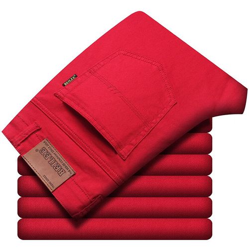 Jeans Droits Élastiques Pour Hommes,Pantalons Décontractés,Style Tendance,Baril,Blanc,Rouge,Noir,2024
