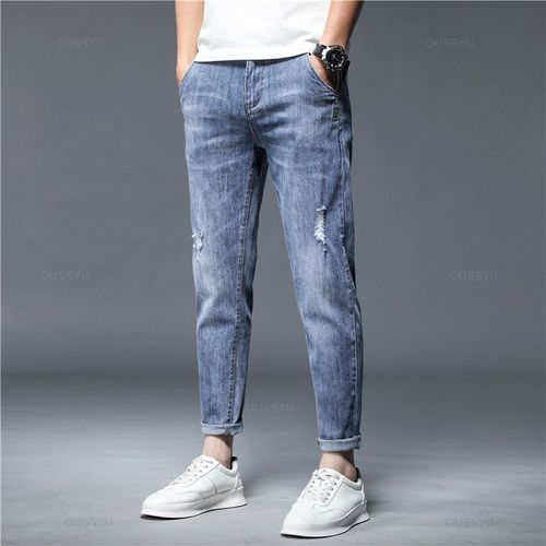 Jeans En Denim À Longueur De Rinçage Pour Hommes,Pantalons En Coton,Design Streetwear,Décontracté,Été,Marque De Haute Qualité,Corée,Fjmale