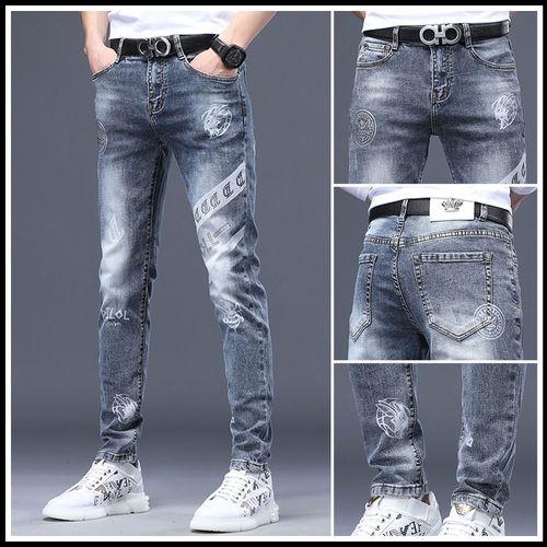 Jeans College À La Mode Pour Hommes,Marque Coréenne,Motif D'insigne De Broderie,Américains Déchirée,Petits Pieds,Adolescents,Pantalon Crayon Cowboy