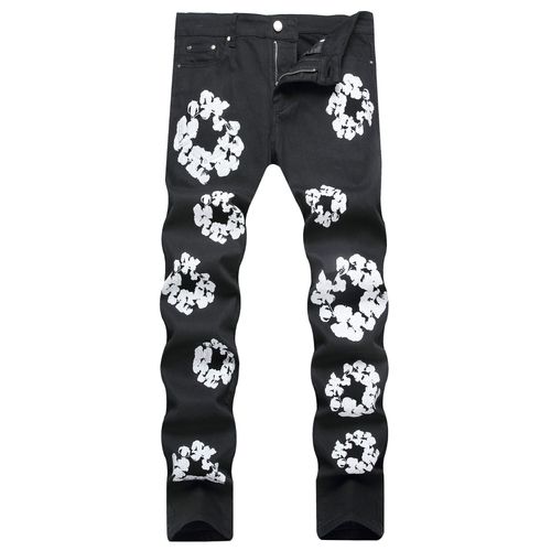 Eh · Md® Jean En Coton Brodé Bleu Foncé Clair Pour Homme,Pantalon Imprimé,Plissé,Dégradé 3d,Fermeture Éclair,Slim,Mode Polyvalente,Artificiel Astique 2