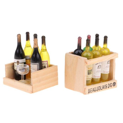 Ensemble De Bouteilles De Bière Et De Vin Miniatures, Tasse À Gobelet Avec Aimant, Boîte De Rangement En Bois, Décoration De Scènes De Vie Dans La Cuisine De La Maison De Poupée 1/12, 2 Ensembles