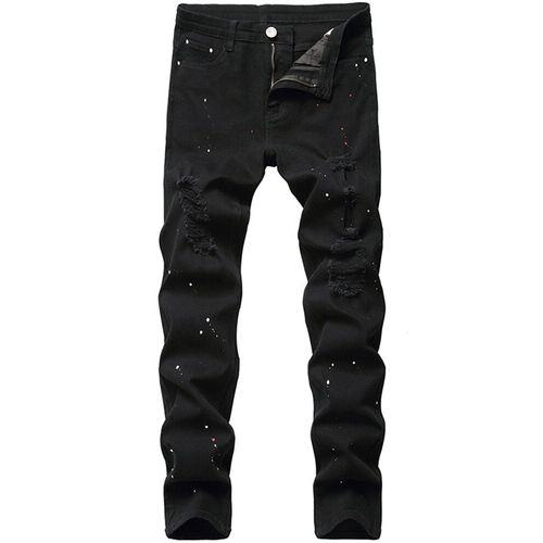 Jean Long En Denim Pour Homme,Pantalon Décontracté,Design À La Mode,Laque,Coupe Régulière,Noir,Quatre Saisons,Grande Taille,