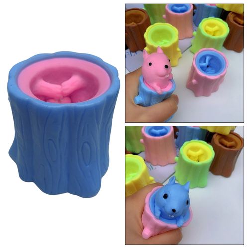 Tasse D'Écureuil À Presser Anti-Stress Pour Enfants Et Adultes, Jouet De Décompression Maléfique, Tronc D'Arbre Miniature, Jeu Bizarre Pour Enfants Et Adultes