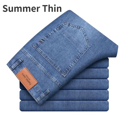 Jean Droit En Coton Pour Homme,Vêtement De Marque Fine,Matière Optique,Style Business Décontracté,Taille Haute,Gris Clair,Bleu,2023