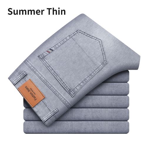 Jean Droit En Coton Pour Homme,Vêtement De Marque Fine,Matière Optique,Style Business Décontracté,Taille Haute,Gris Clair,Bleu,2023