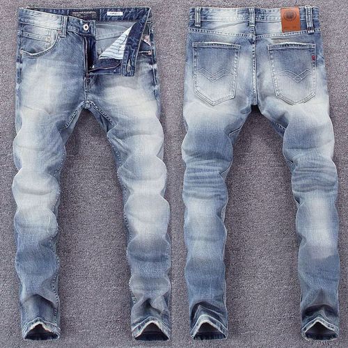 Jeans Déchirés De Style Italien Pour Hommes,Pantalons De Créateurs Rétro,Bleu Clair,Mince,Haute Qualité,Mode Masculine,Fjvintage,Zones Bre