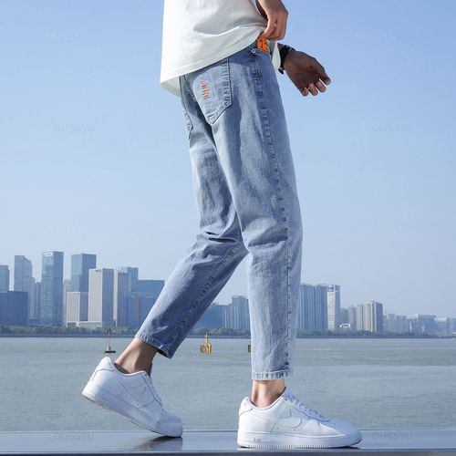 Jean Bleu Clair À Longueur De Rinçage Pour Hommes,Pantalon En Denim,Coupe Couvertes,Coton Décontracté,Marque Coréenne Fjmale Grill,Mode,2024