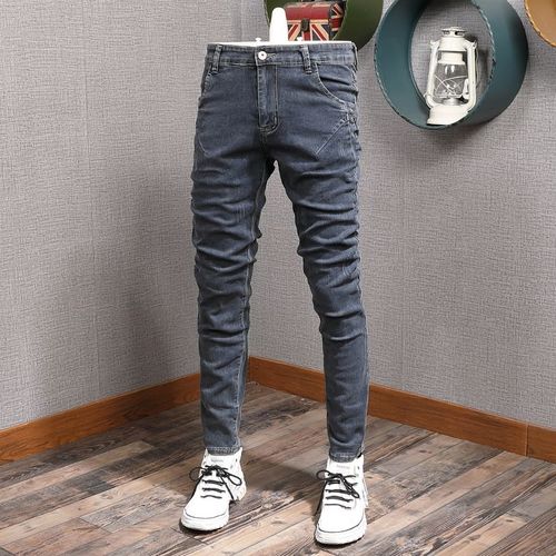 Jean Déchiré Et Artificiel Astique Pour Homme,Pantalon Crayon En Denim,Style Rétro,Gris,Fjvintage,Décontracté,À La Mode