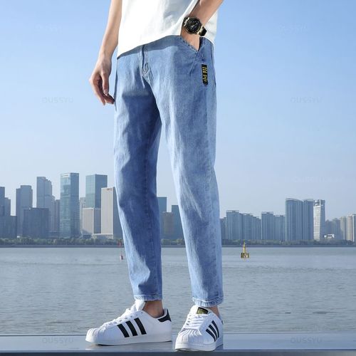 Jean Bleu Clair À Longueur De Rinçage Pour Hommes,Pantalon En Denim,Coupe Couvertes,Coton Décontracté,Marque Coréenne Fjmale Grill,Mode,2024