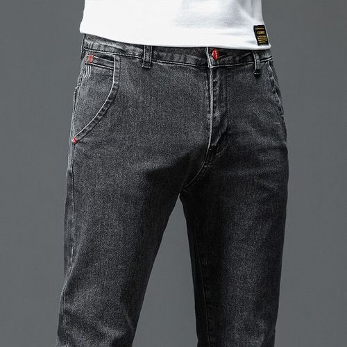 Jean Slim En Coton Pour Homme,Noir Et Gris Foncé,Couleur Unie,Mode Coréenne Décontractée