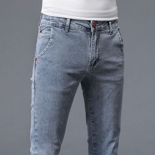 Jean Slim En Coton Pour Homme,Noir Et Gris Foncé,Couleur Unie,Mode Coréenne Décontractée