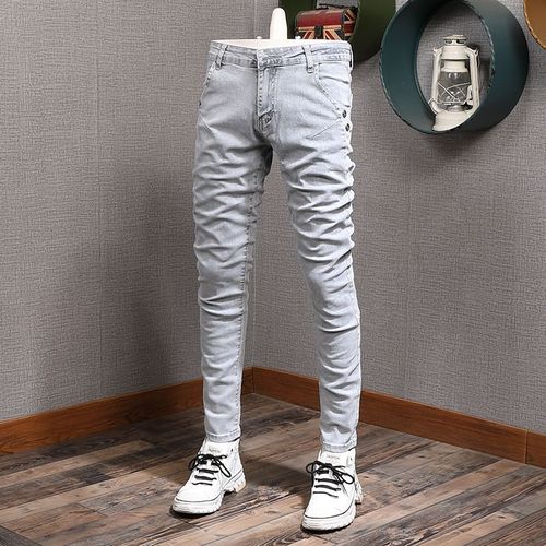Jean Déchiré Et Artificiel Astique Pour Homme,Pantalon Crayon En Denim,Style Rétro,Gris,Fjvintage,Décontracté,À La Mode