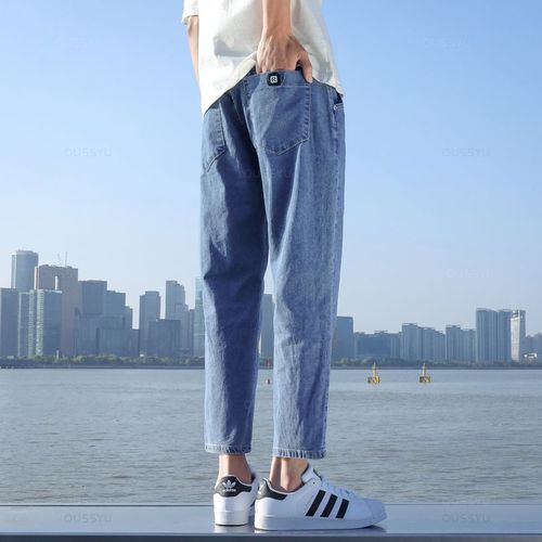Jean Bleu Clair À Longueur De Rinçage Pour Hommes,Pantalon En Denim,Coupe Couvertes,Coton Décontracté,Marque Coréenne Fjmale Grill,Mode,2024