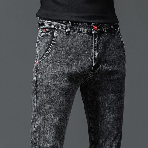 Jean Slim En Coton Pour Homme,Noir Et Gris Foncé,Couleur Unie,Mode Coréenne Décontractée