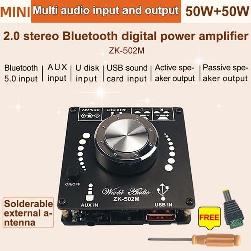 MINI panneau amplification Audio ZK-502M, compatible Bluetooth 5.0, 50 wx2, stéréo, cinéma maison, AUX, USB