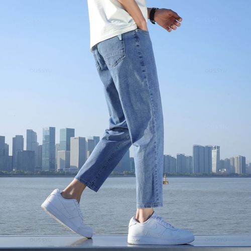 Jean Bleu Clair À Longueur De Rinçage Pour Hommes,Pantalon En Denim,Coupe Couvertes,Coton Décontracté,Marque Coréenne Fjmale Grill,Mode,2024