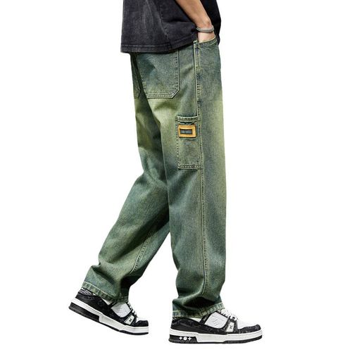 Jean Baggy À Jambes Larges Pour Homme,Pantalon Denim Bleu Rétro,Streetwear,Coupe Droite,Poches,Vêtements Vintage,Été