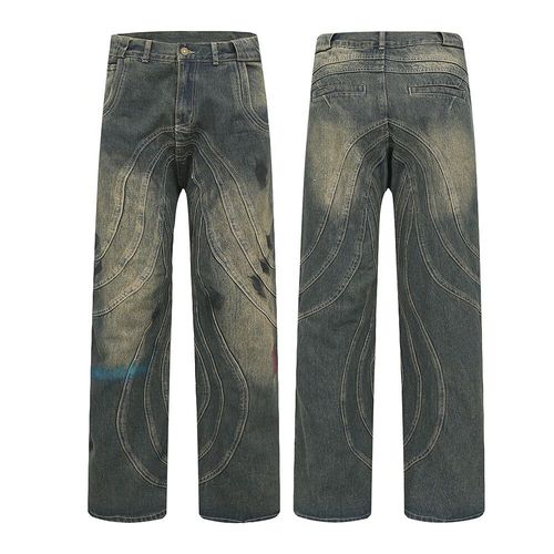 Pantalon Évasé Droit À Rayures Circulaires Peintes Pour Hommes,Jeans Baggy Décontractés,Streetwear Harajuku,Vintage Y2k,Respzed Denim Fjgy