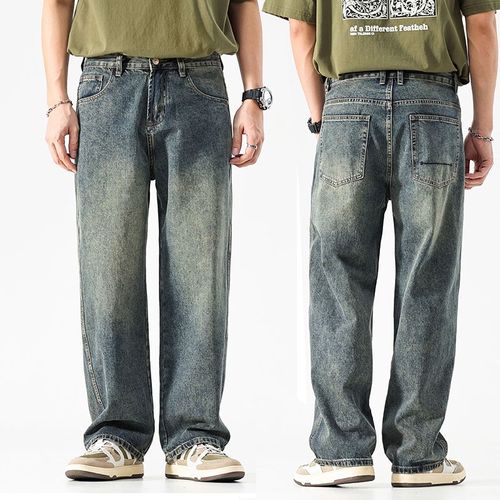 Jean Baggy À Jambes Larges Pour Homme,Pantalon En Denim Bleu Foncé,Coupe Droite,Surdimensionné,Style Coréen,