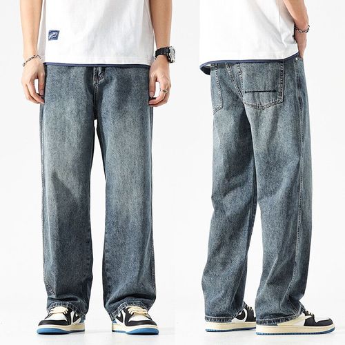 Jean Baggy À Jambes Larges Pour Homme,Pantalon En Denim Bleu Foncé,Coupe Droite,Surdimensionné,Style Coréen,