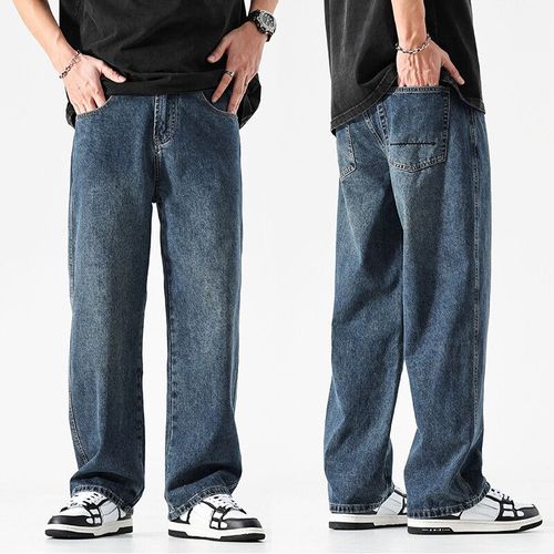 Jean Baggy À Jambes Larges Pour Homme,Pantalon En Denim Bleu Foncé,Coupe Droite,Surdimensionné,Style Coréen,