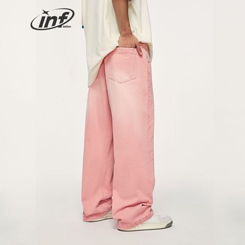 Inflation-Jean Rose À Jambes Larges Pour Homme,Pantalon En Denim Délavé,Unisexe,Baggy,Grande Taille