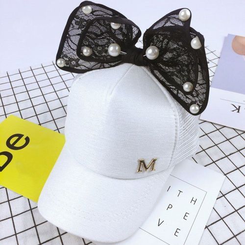 Casquette De Baseball Pour Enfants, Chapeaux De Soleil À Paillettes, Mignon Lapin, Oreilles De Perles, N¿Ud Papillon, Visières Pour Enfants, Printemps Été